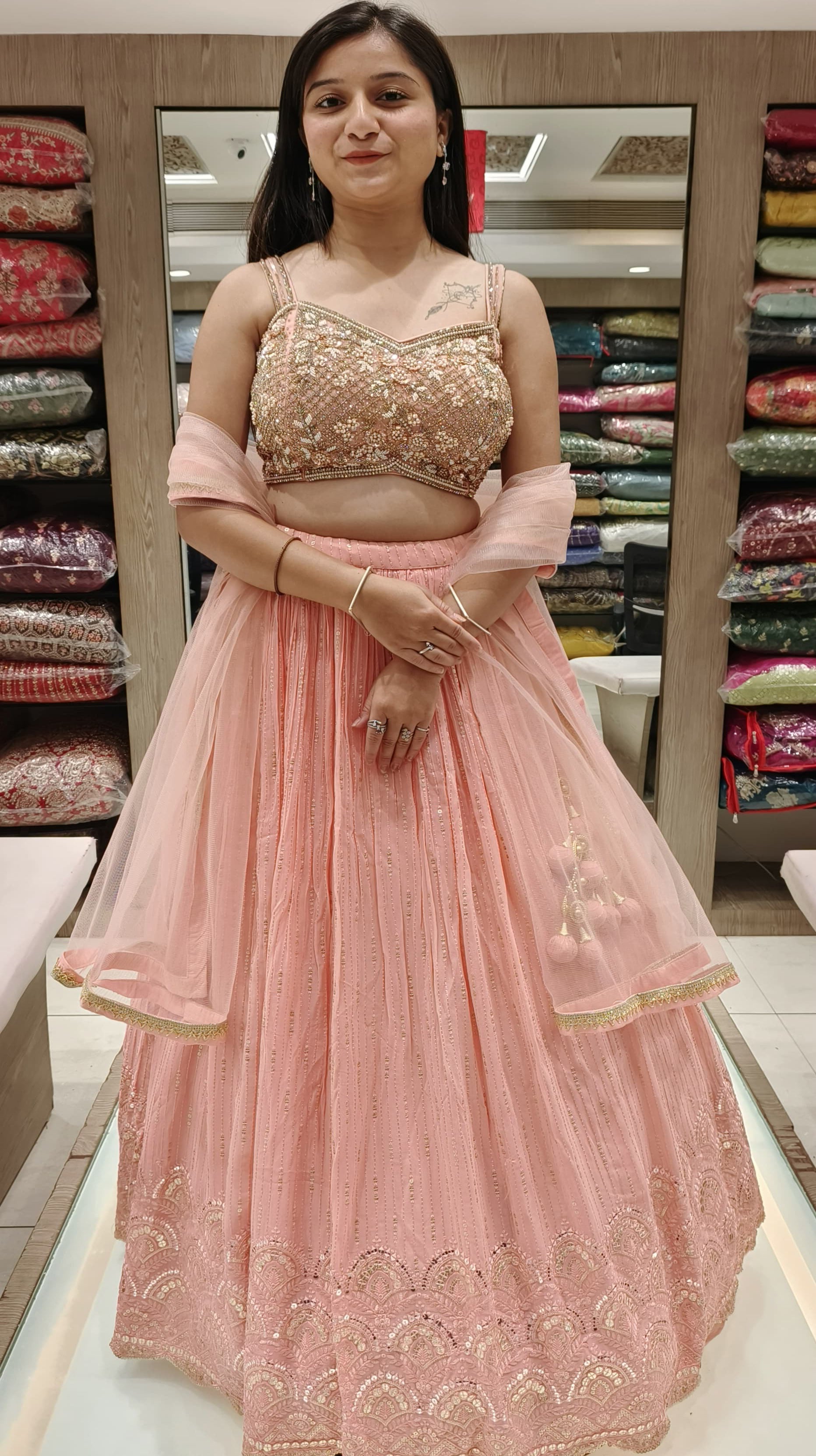 Peach Color Georgette Thread Work Lehenga Choli